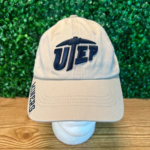 Utep Miners Baseball Cap Hat Adjustable Strap Tan Navy - Picture 1 of 7